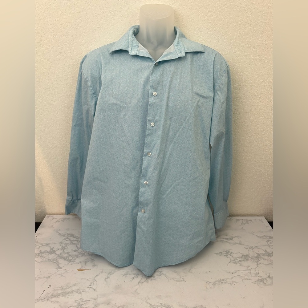 Alfani Shirt Mens L Blue Long Sleeve Button Up Cotton Blend Regular Fit - Picture 1 of 4